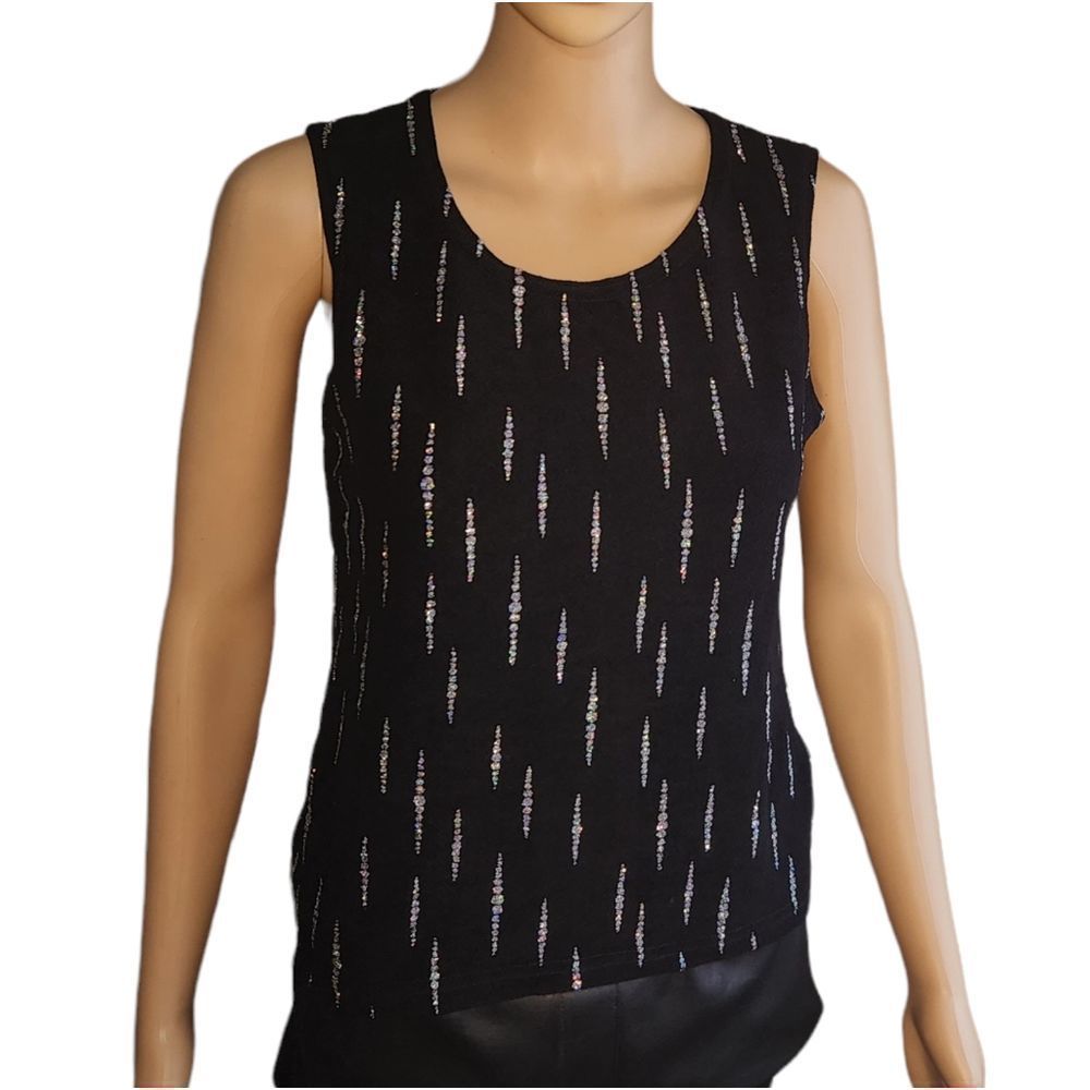 Modern Edge Shirt 90s Vintage Glittery Tank Top Black Sparkly Diamond Pattern Se